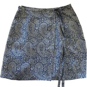 Limited America Silk Wrap Skirt Women Small Blue Paisley Classic